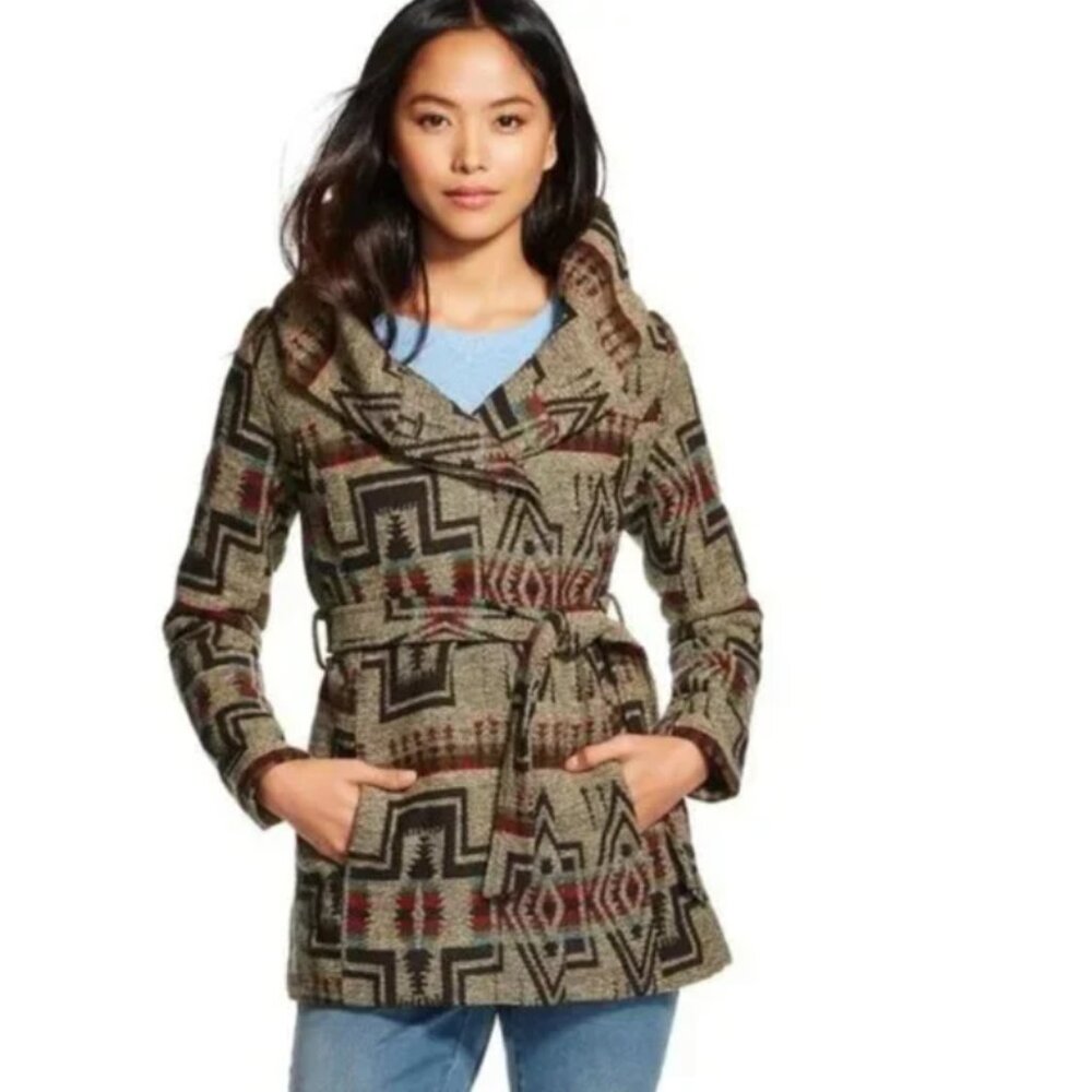 Mossimo Women's Tribal Print Shawl Collar Hooded Jacket M
